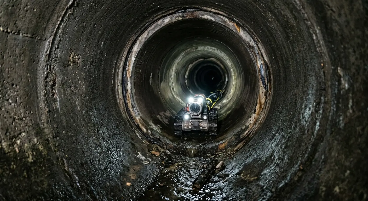 Robotic sewer camera inspecting pipe interior for Sewer Line Repair in Fayetteville